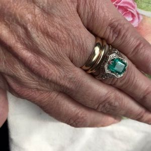 Estate 3ct Colombian Emerald 14kt White Gold Filigree Ring